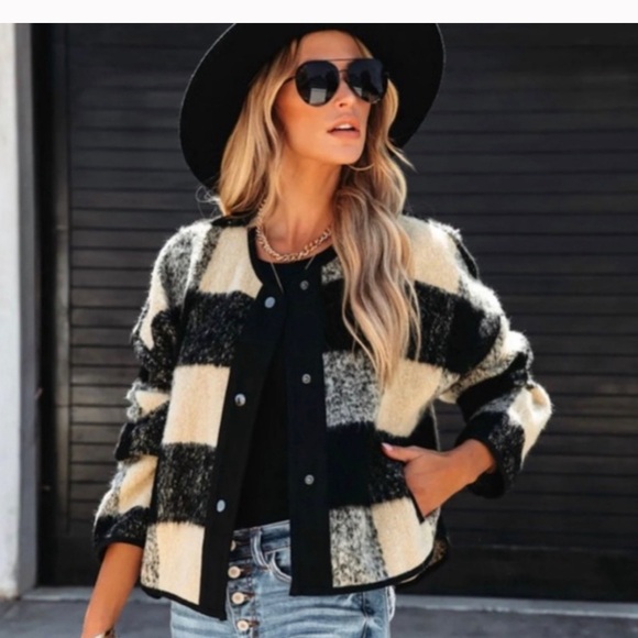 Vici Jackets & Blazers - Vici Dolls Black & White Checkered Shacket
